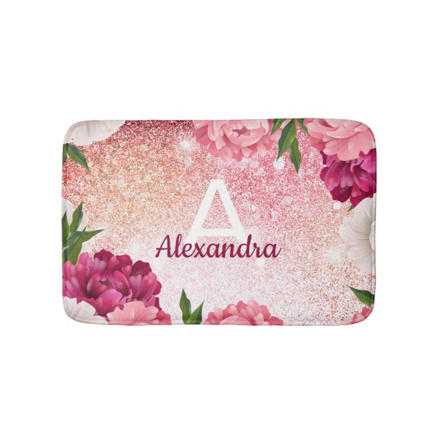 Luxury Pink Monogram Glitter Bath Mat (Front)