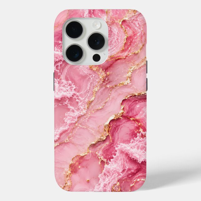 Luxury Pink Ocean Marble with Gold Veins Case-Mate iPhone Case (Back)