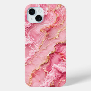 Luxury Pink Ocean Marble with Gold Veins iPhone 15 Plus Case