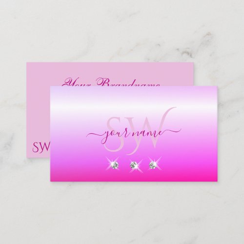 Luxury Pink Ombre Sparkling Diamonds Initials Luxe Business Card