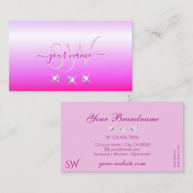 Luxury Pink Ombre Sparkling Diamonds Initials Luxe Business Card (Front/Back)