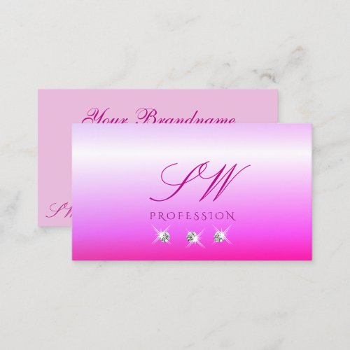 Luxury Pink Ombre Sparkling Diamonds Monogram Luxe Business Card