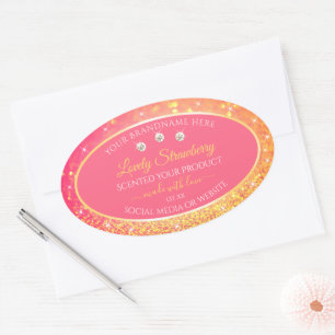 Luxury Pink Orange Glitter Product Packaging Label