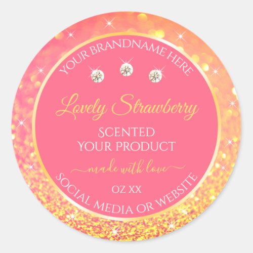 Luxury Pink Orange Glitter Product Packaging Label