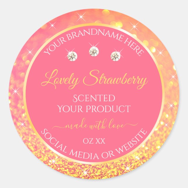 Luxury Pink Orange Glitter Product Packaging Label (Front)