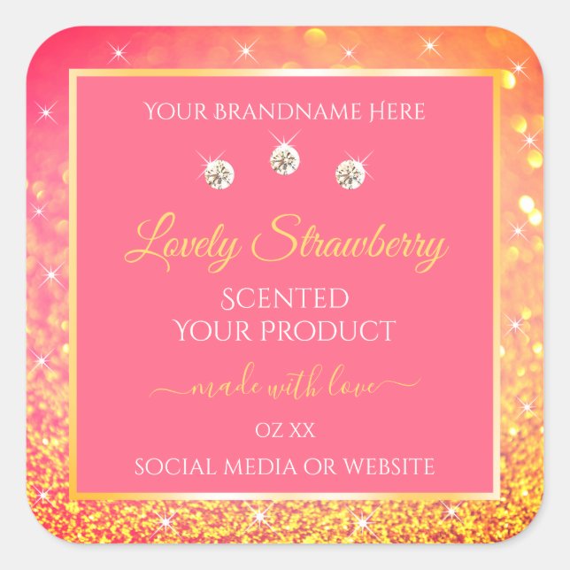Luxury Pink Orange Glitter Product Packaging Label (Front)