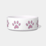 Luxury Pink Paw Print Bowl<br><div class="desc">This cute personalized dog bowl features a luxury and cute pink beaded paw pattern bordered by white beads print. Customize it by deleting one or more paw prints and adding your pet's name or any text you wish in the font, font color and font size of your choice!</div>