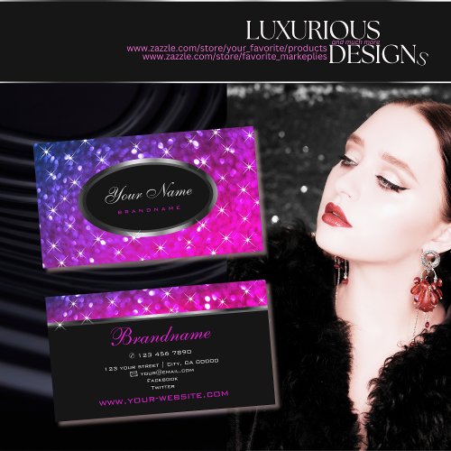 Luxury Pink Purple Glitter Luminous Stars Elegant Business Card