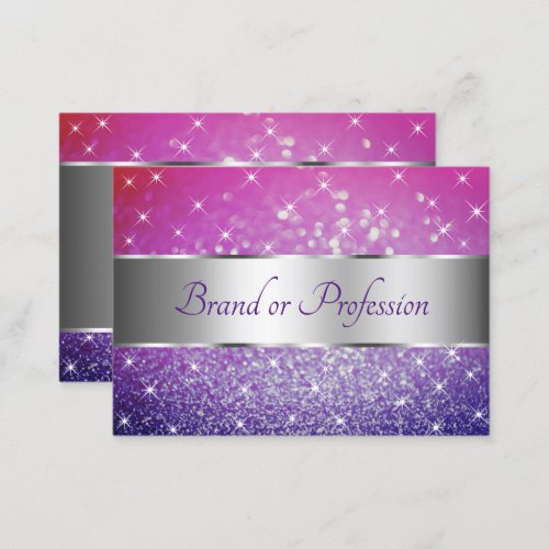 Luxury Pink Purple Glitter Stars Decorative Silver Business Card