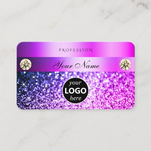Luxury Pink Purple Glitter with Diamonds and Logo Business Card