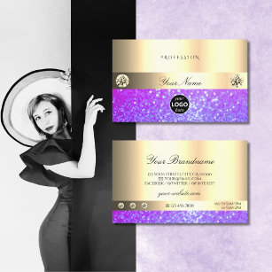 Luxury Pink Purple Glitter with Logo Luminous Gold Business Card