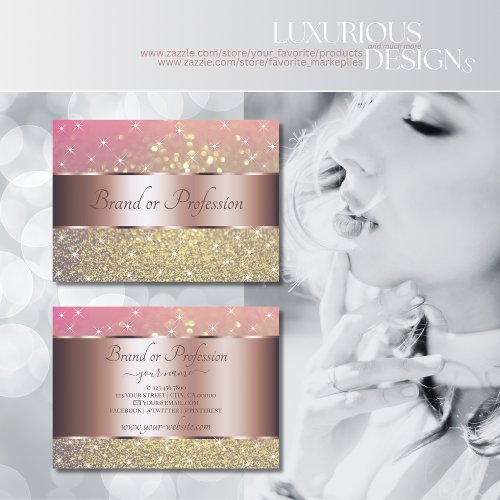 Luxury Pink Purple Gold Glitter Stars Rose Gold Business Card