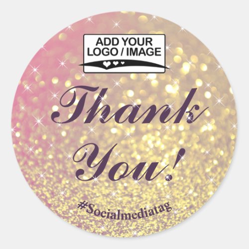 Luxury Pink Purple Gold Glitter Stars Thank You Classic Round Sticker