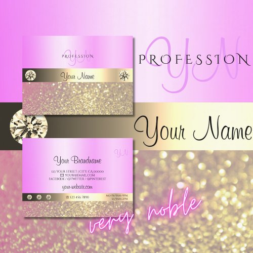 Luxury Pink Purple Gold Sparkling Glitter Monogram Business Card