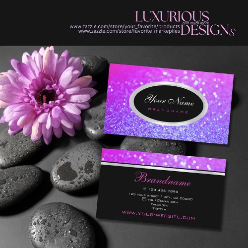Luxury Pink Purple Gradient Sparkle Glitter Fancy Business Card