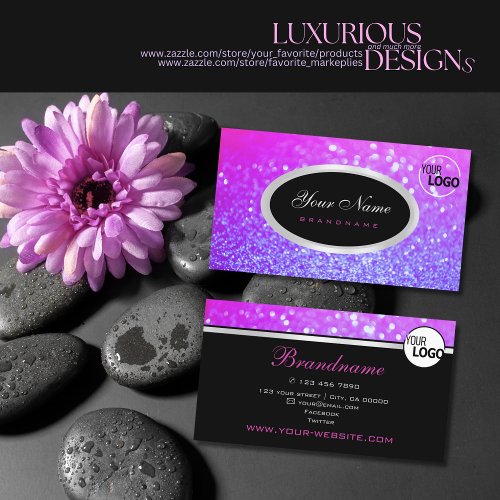 Luxury Pink Purple Gradient Sparkle Glitter Logo Business Card