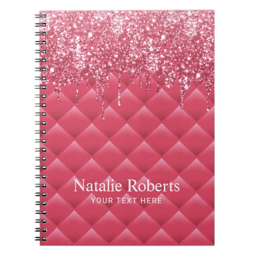 Luxury Pink Quilted Modern Glitter Drips Girly Notebook