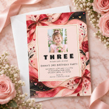 Luxury Pink Red Gold Girls 3rd Birthday Photo