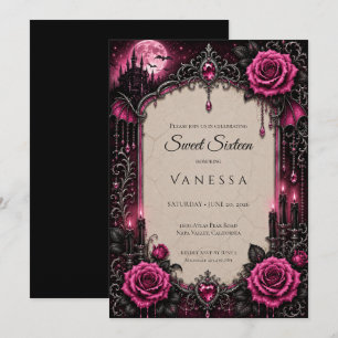 Luxury Pink Rhinestones Glitter Sweet 16 Invitation