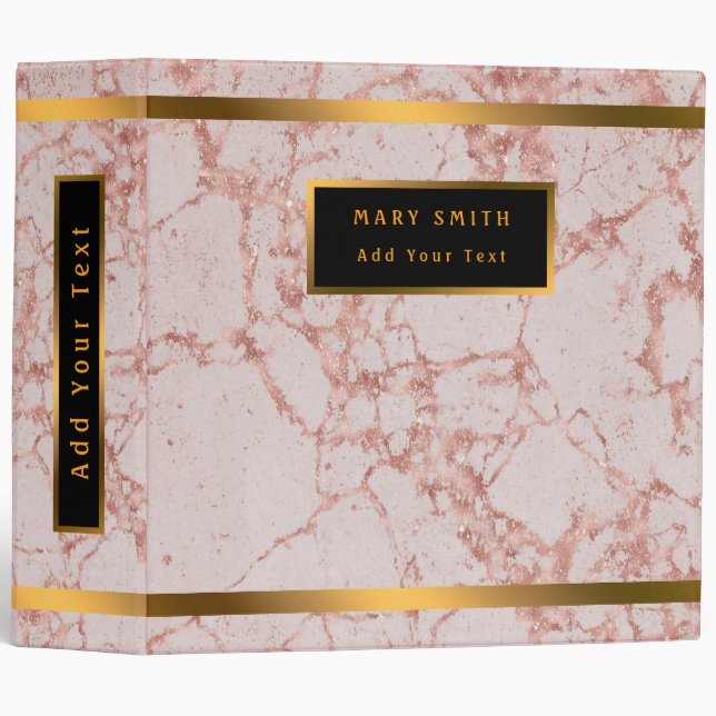 Luxury Pink Rose Blush Glitter Marble Customize 3 Ring Binder (Front/Spine)