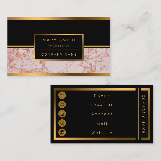 Luxury Pink Rose Blush Glitter Marble Customize Business Card (Front/Back)