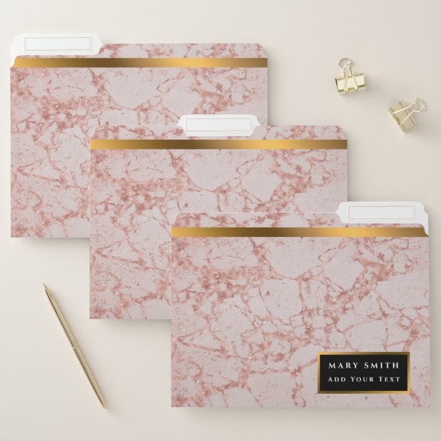 Luxury Pink Rose Blush Glitter Marble Customize File Folder (Set)
