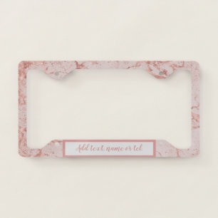 Luxury Pink Rose Blush Glitter Marble Customize License Plate Frame