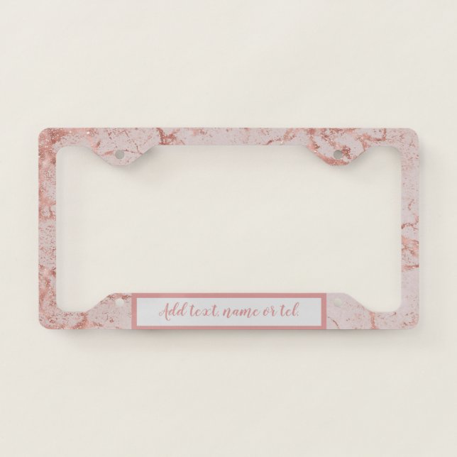 Luxury Pink Rose Blush Glitter Marble Customize License Plate Frame (Front)