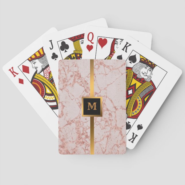 Luxury Pink Rose Blush Glitter Marble Customize Poker Cards (Back)