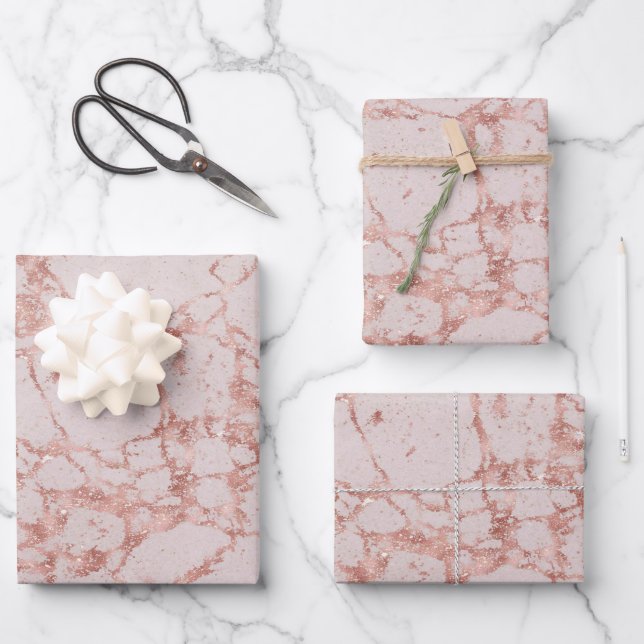 Luxury Pink Rose Blush Glitter Marble Customize Wrapping Paper Sheets (Front)