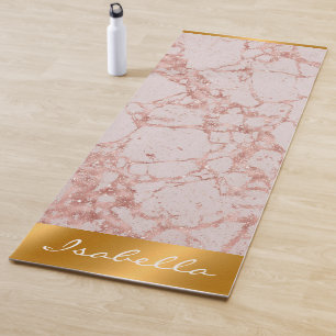 Luxury Pink Rose Blush Glitter Marble Customize Yoga Mat