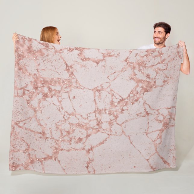 Luxury Pink Rose Blush Glitter Marble Fleece Blanket (In Situ)