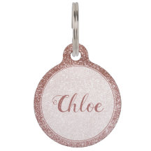Luxury Pink Rose Gold Glitter Monogram Pet ID Tag