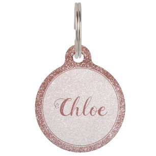 Luxury Pink Rose Gold Glitter Monogram Pet ID Tag