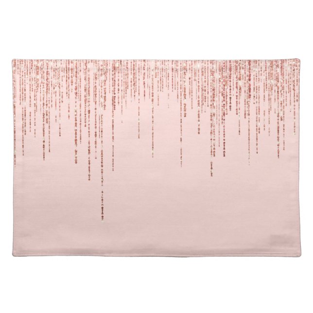Luxury Pink Rose Gold Sparkly Glitter Fringe Cloth Placemat (Front)