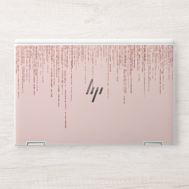 Luxury Pink Rose Gold Sparkly Glitter Fringe HP Laptop Skin (Front)