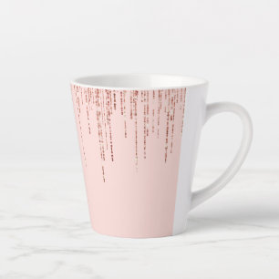Luxury Pink Rose Gold Sparkly Glitter Fringe Latte Mug