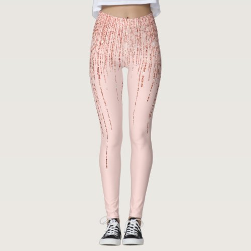 Luxury Pink Rose Gold Sparkly Glitter Fringe Leggings