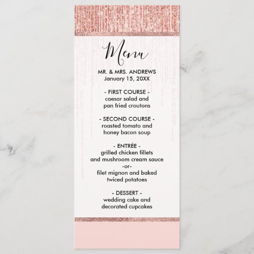 Luxury Pink Rose Gold Sparkly Glitter Fringe Menu