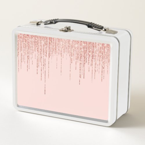 Luxury Pink Rose Gold Sparkly Glitter Fringe Metal Lunch Box