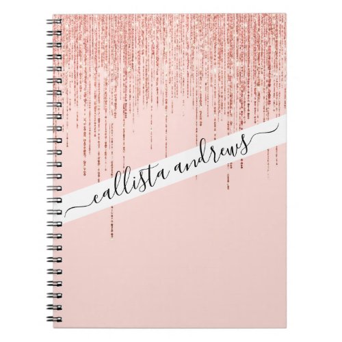 Luxury Pink Rose Gold Sparkly Glitter Fringe Notebook