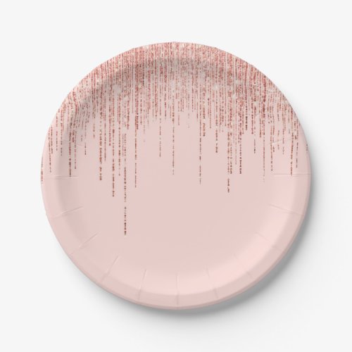 Luxury Pink Rose Gold Sparkly Glitter Fringe Paper Plates