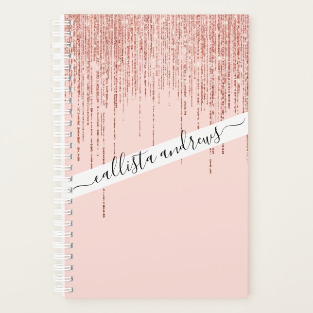 Luxury Pink Rose Gold Sparkly Glitter Fringe Planner (Front)