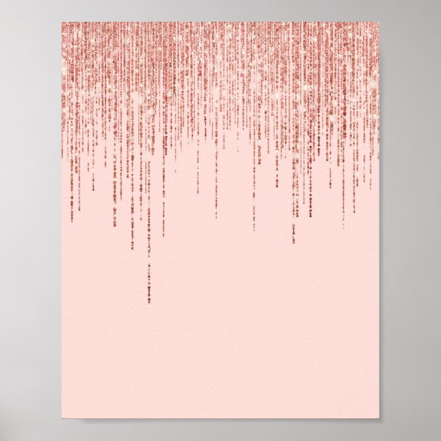 Luxury Pink Rose Gold Sparkly Glitter Fringe Poster (Front)
