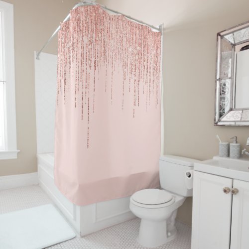 Luxury Pink Rose Gold Sparkly Glitter Fringe Shower Curtain