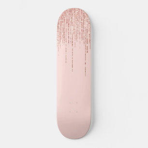 Luxury Pink Rose Gold Sparkly Glitter Fringe Skateboard