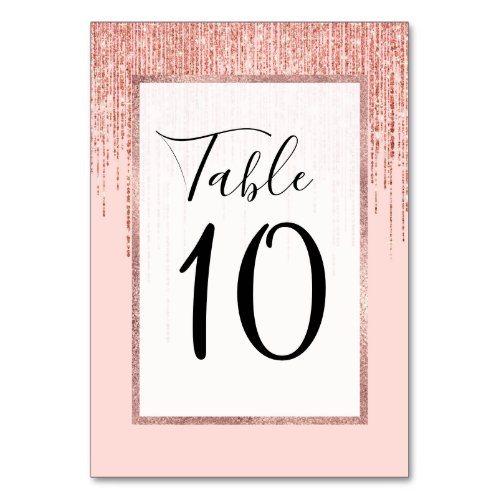 Luxury Pink Rose Gold Sparkly Glitter Fringe Table Number