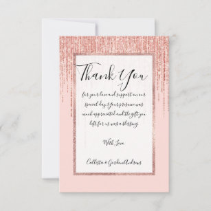 Luxury Pink Rose Gold Sparkly Glitter Fringe Thank You Card