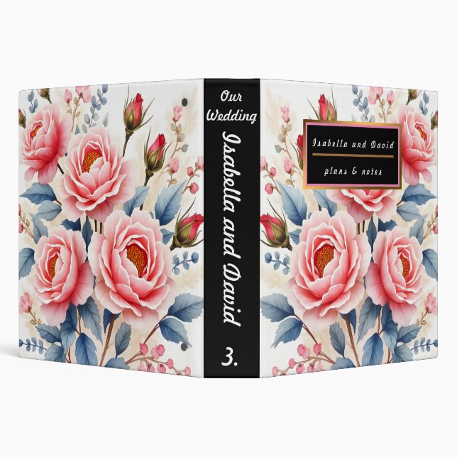 Luxury Pink Roses Beautiful Modern Collection 3 Ring Binder (Background)