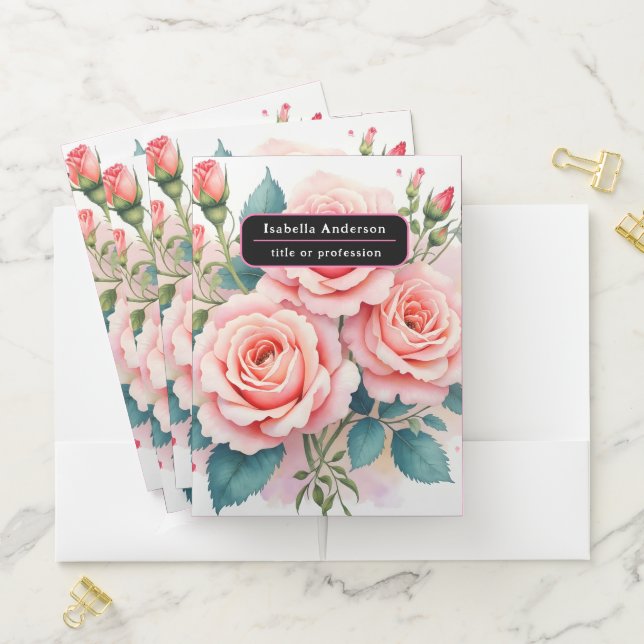 Luxury Pink Roses Beautiful Trendy Collection Pocket Folder (In Situ)